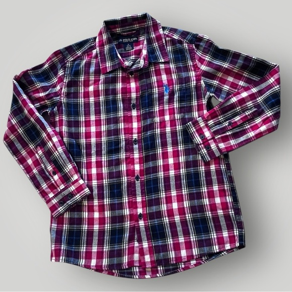NWOT U.S. POLO ASSN. Blue/Red/White  Plaid Button Down Long Sleeve Shirt - Picture 16 of 16